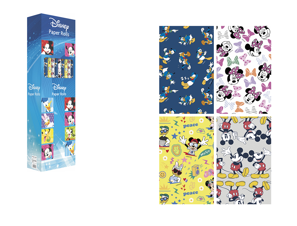 PAPEL FANTASIA BASIKA DISNEY ROLO LARGURA 100 CM COMPRIMENTO 3 M DESENHOS SORTIDOS GRAMAGEM 50 GR
