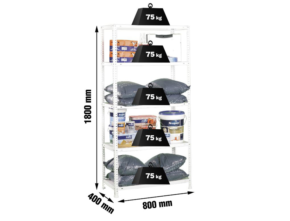 ESTANTE METALICA SIMONRACK ADVANTAGE MINI 5/400 COR BRANCO 5 PRATELEIRAS 75 KG POR PRATELEIRAS 180X80X40 CM