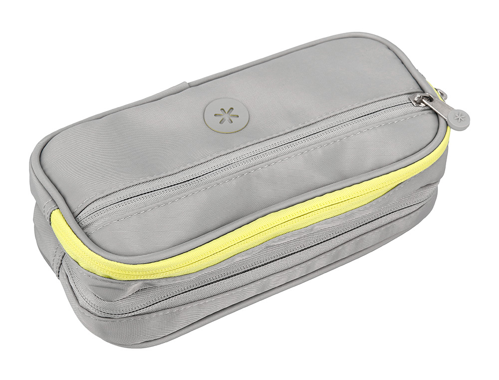 ESTOJO ESCOLAR ANTARTIK 3 COMPARTIMENTOS COMPLEMENTO DA MOCHILA COR CINZA 100X60X220 MM