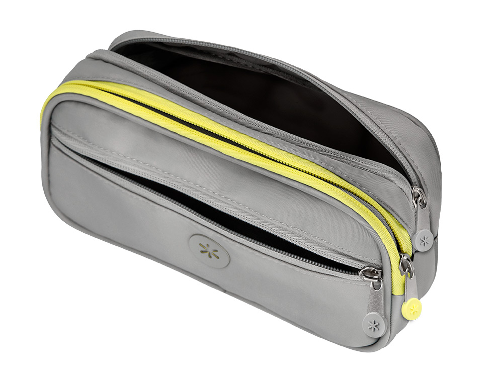 ESTOJO ESCOLAR ANTARTIK 3 COMPARTIMENTOS COMPLEMENTO DA MOCHILA COR CINZA 100X60X220 MM