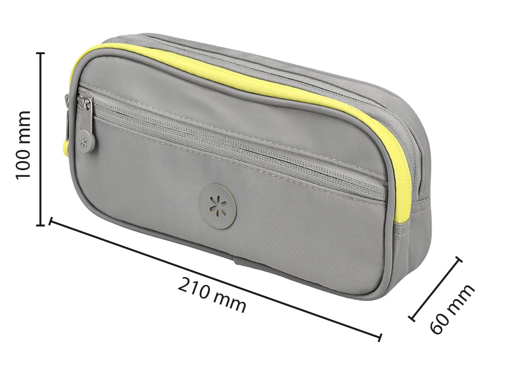 ESTOJO ESCOLAR ANTARTIK 3 COMPARTIMENTOS COMPLEMENTO DA MOCHILA COR CINZA 100X60X220 MM
