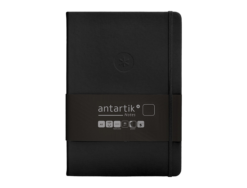 CADERNO COM ELASTICO ANTARTIK NOTES CAPA DURA A5 LISO PRETO 100 FOLHAS 80 GR FSC
