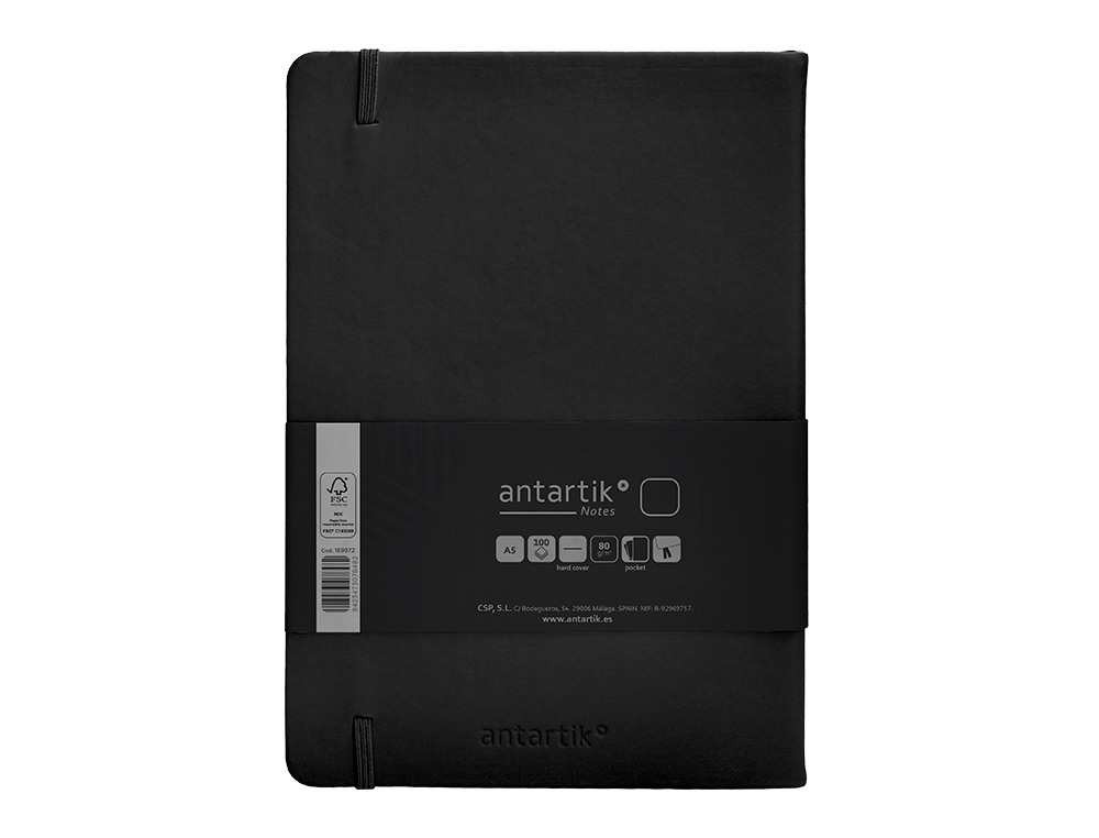CADERNO COM ELASTICO ANTARTIK NOTES CAPA DURA A5 LISO PRETO 100 FOLHAS 80 GR FSC