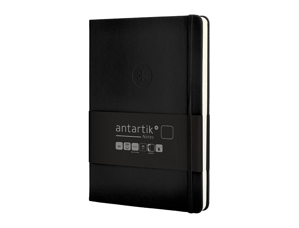 CADERNO COM ELASTICO ANTARTIK NOTES CAPA DURA A5 LISO PRETO 100 FOLHAS 80 GR FSC