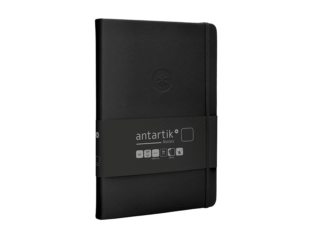CADERNO COM ELASTICO ANTARTIK NOTES CAPA DURA A5 LISO PRETO 100 FOLHAS 80 GR FSC