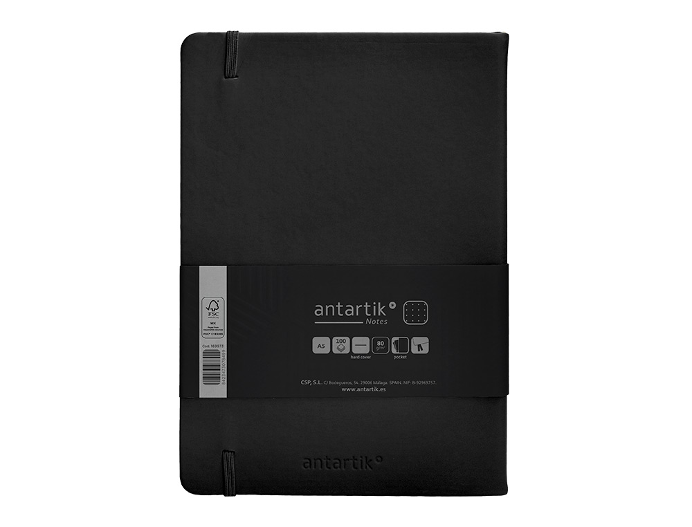 CADERNO COM ELASTICO ANTARTIK NOTES CAPA DURA A5 PONTILHADO PRETO 100 FOLHAS 80 GR FSC