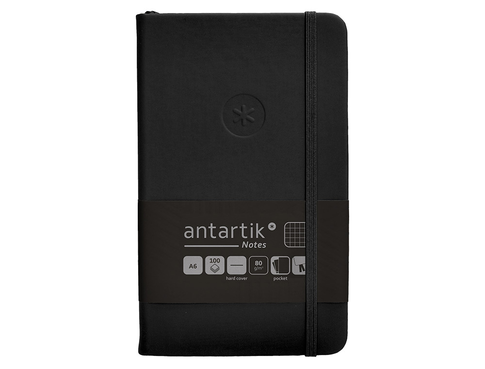 CADERNO COM ELASTICO ANTARTIK NOTES CAPA DURA A6 QUADRICULADO PRETO 100 FOLHAS 80 GR FSC
