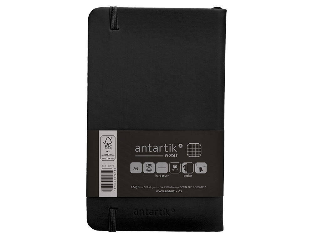 CADERNO COM ELASTICO ANTARTIK NOTES CAPA DURA A6 QUADRICULADO PRETO 100 FOLHAS 80 GR FSC