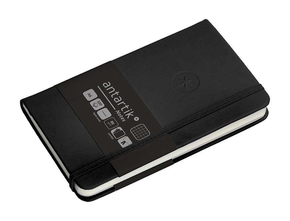 CADERNO COM ELASTICO ANTARTIK NOTES CAPA DURA A6 QUADRICULADO PRETO 100 FOLHAS 80 GR FSC