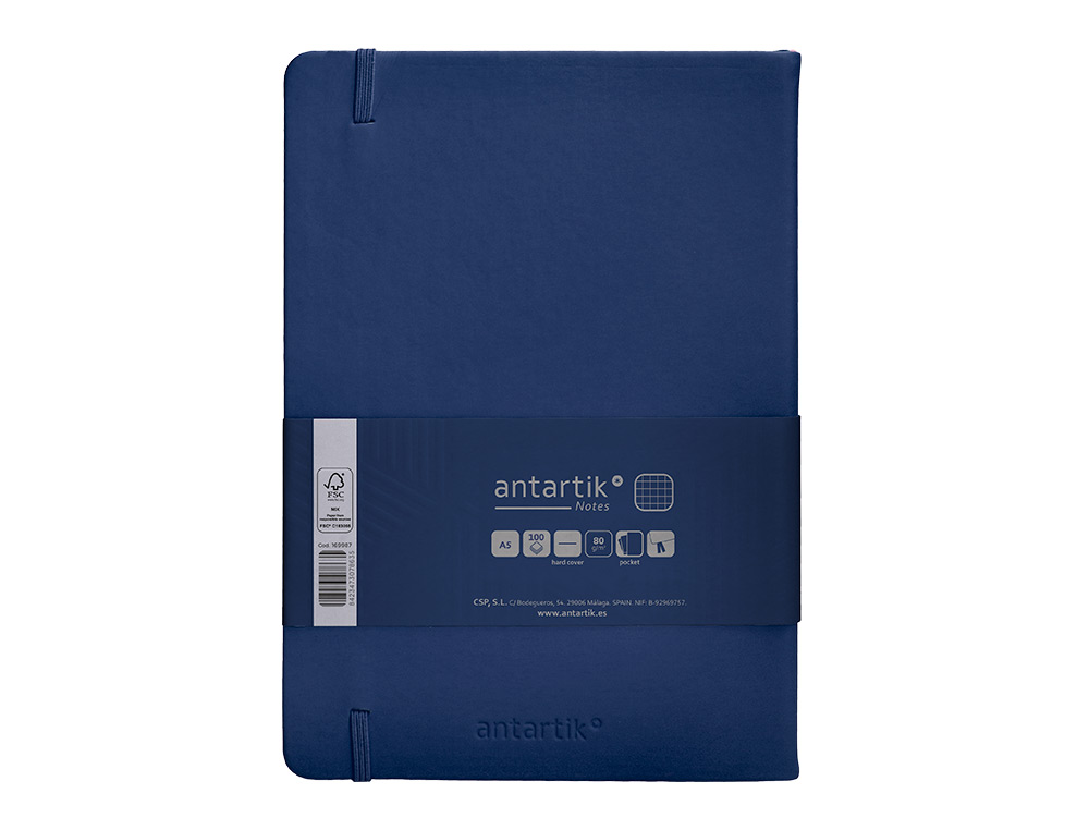 CADERNO COM ELASTICO ANTARTIK NOTES CAPA DURA A5 QUADRICULADO AZUL MARINHO 100 FOLHAS 80 GR FSC