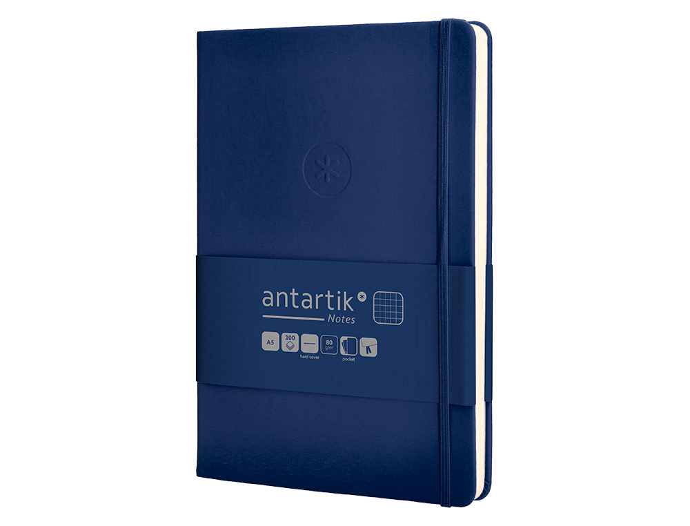 CADERNO COM ELASTICO ANTARTIK NOTES CAPA DURA A5 QUADRICULADO AZUL MARINHO 100 FOLHAS 80 GR FSC