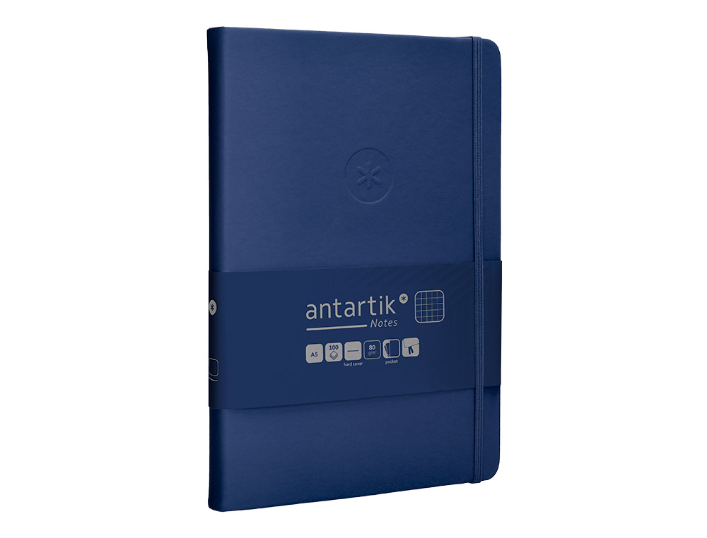 CADERNO COM ELASTICO ANTARTIK NOTES CAPA DURA A5 QUADRICULADO AZUL MARINHO 100 FOLHAS 80 GR FSC