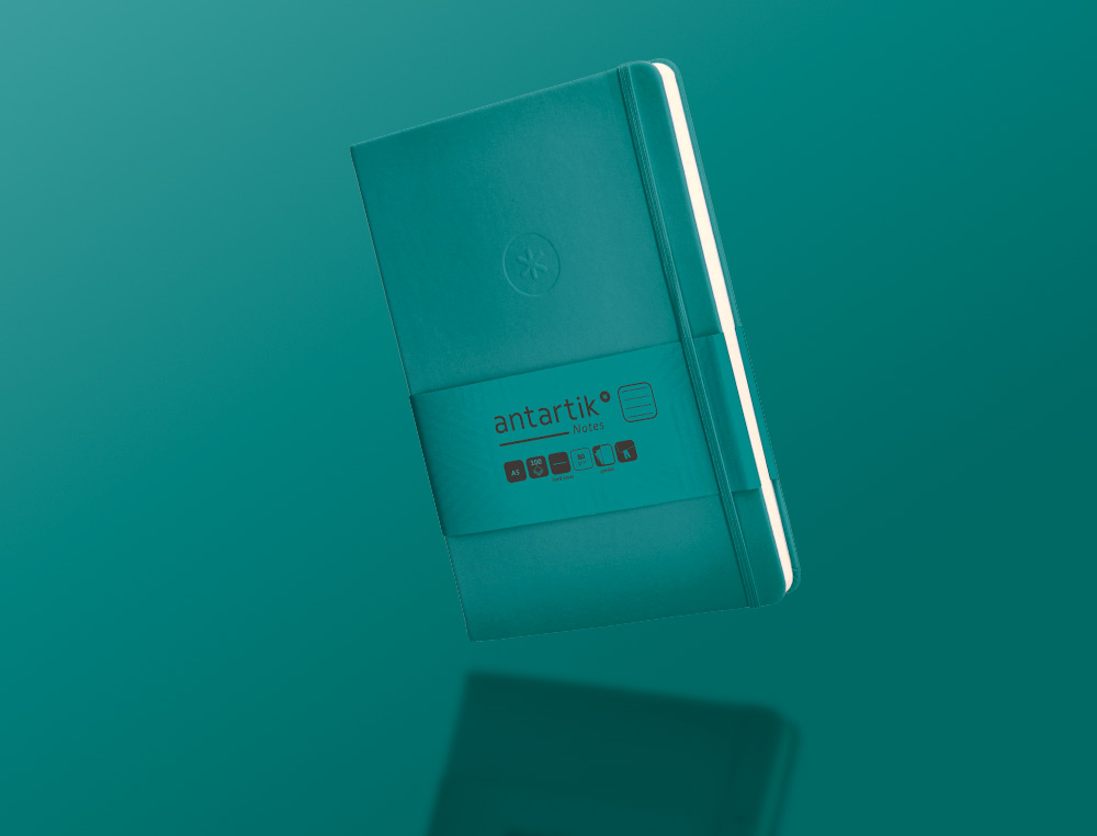 CADERNO COM ELASTICO ANTARTIK NOTES CAPA DURA A5 PAUTADO VERDE AGUA-MARINHA 100 FOLHAS 80 GR FSC