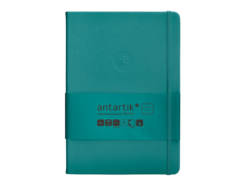 CADERNO COM ELASTICO ANTARTIK NOTES CAPA DURA A5 PAUTADO VERDE AGUA-MARINHA 100 FOLHAS 80 GR FSC