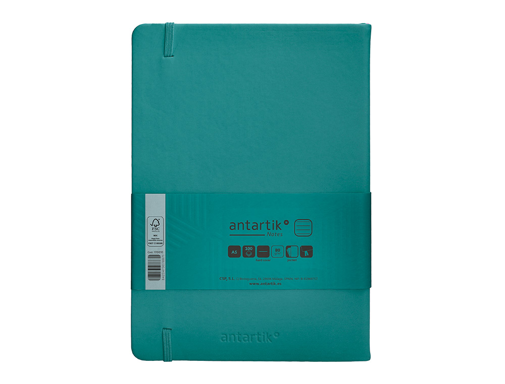 CADERNO COM ELASTICO ANTARTIK NOTES CAPA DURA A5 PAUTADO VERDE AGUA-MARINHA 100 FOLHAS 80 GR FSC