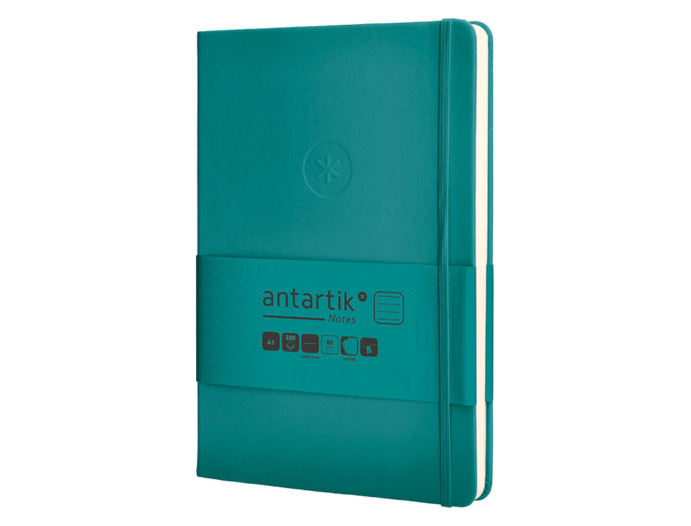 CADERNO COM ELASTICO ANTARTIK NOTES CAPA DURA A5 PAUTADO VERDE AGUA-MARINHA 100 FOLHAS 80 GR FSC