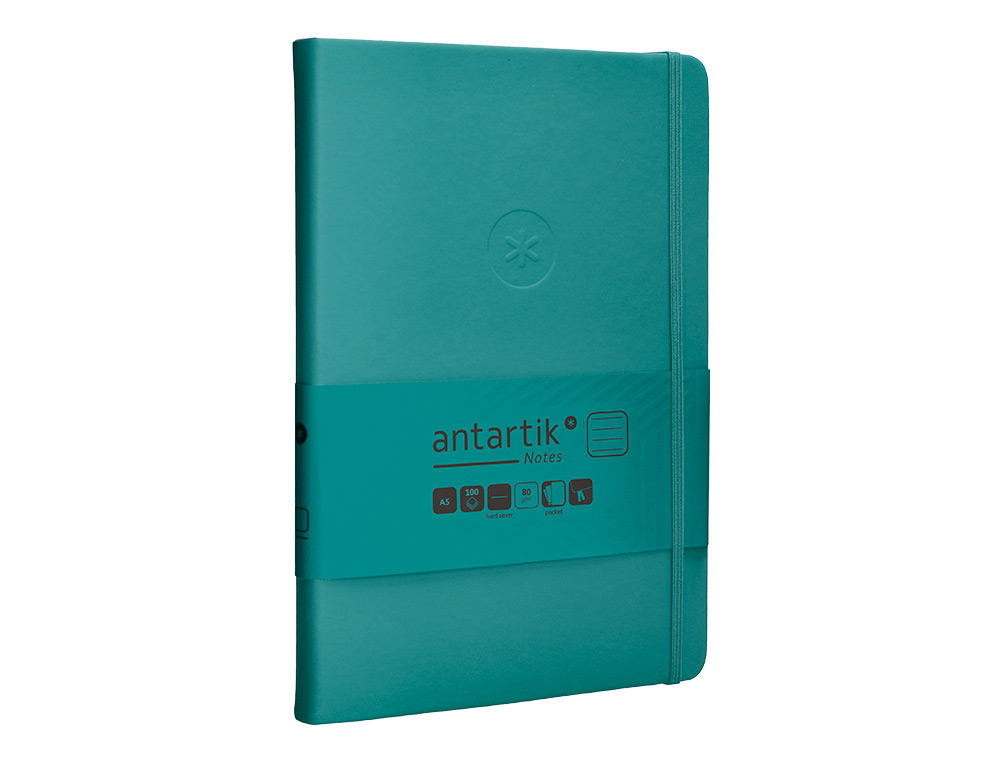 CADERNO COM ELASTICO ANTARTIK NOTES CAPA DURA A5 PAUTADO VERDE AGUA-MARINHA 100 FOLHAS 80 GR FSC