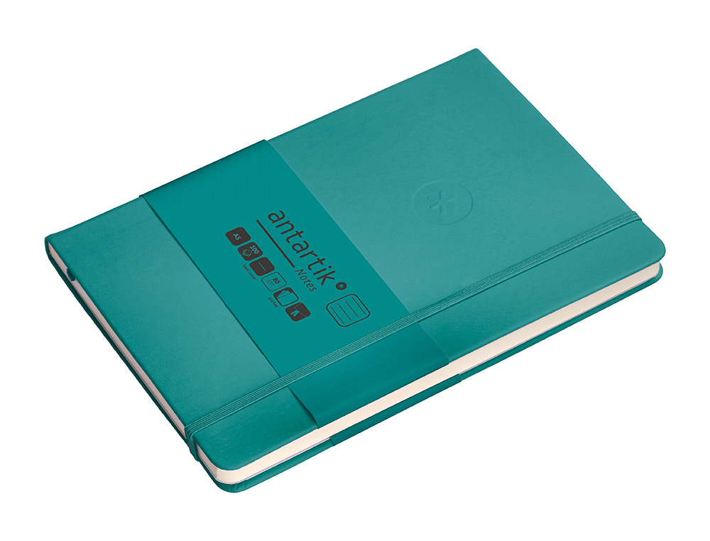 CADERNO COM ELASTICO ANTARTIK NOTES CAPA DURA A5 PAUTADO VERDE AGUA-MARINHA 100 FOLHAS 80 GR FSC