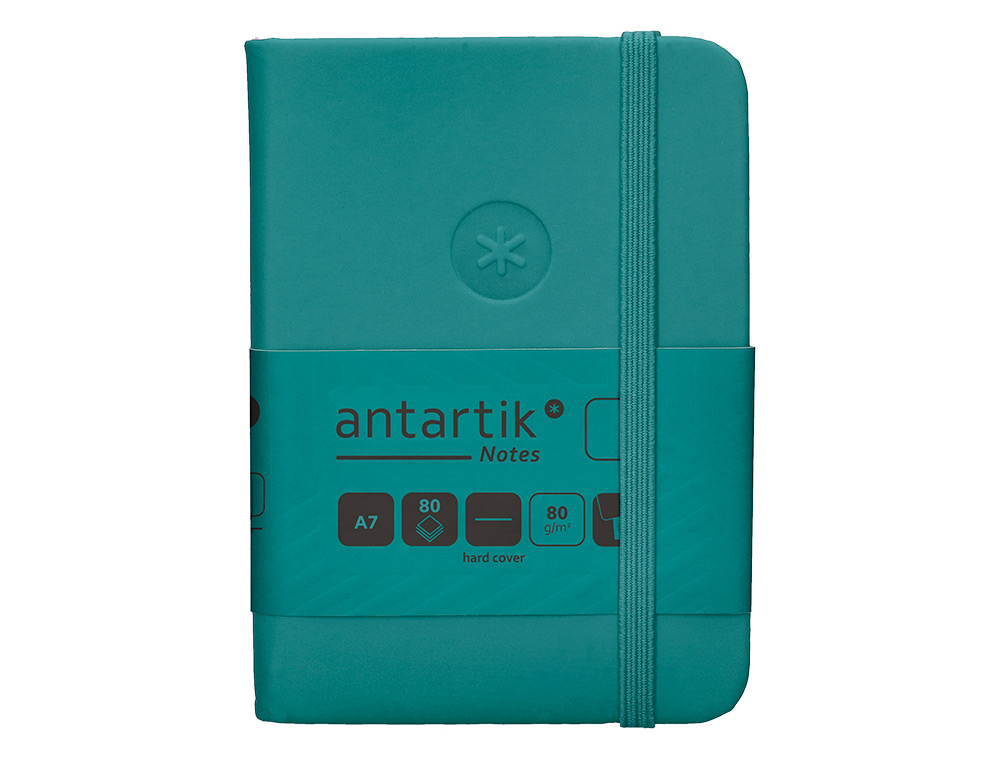 CADERNO COM ELASTICO ANTARTIK NOTES CAPA DURA A7 LISO VERDE AGUA-MARINHA 80 FOLHAS 80 GR FSC
