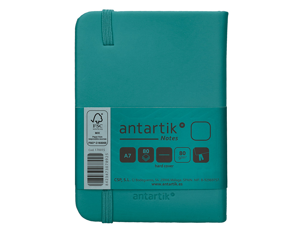 CADERNO COM ELASTICO ANTARTIK NOTES CAPA DURA A7 LISO VERDE AGUA-MARINHA 80 FOLHAS 80 GR FSC