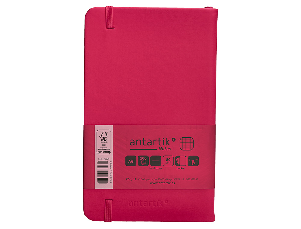 CADERNO COM ELASTICO ANTARTIK NOTES CAPA DURA A6 QUADRICULADO FUCSIA 100 FOLHAS 80 GR FSC