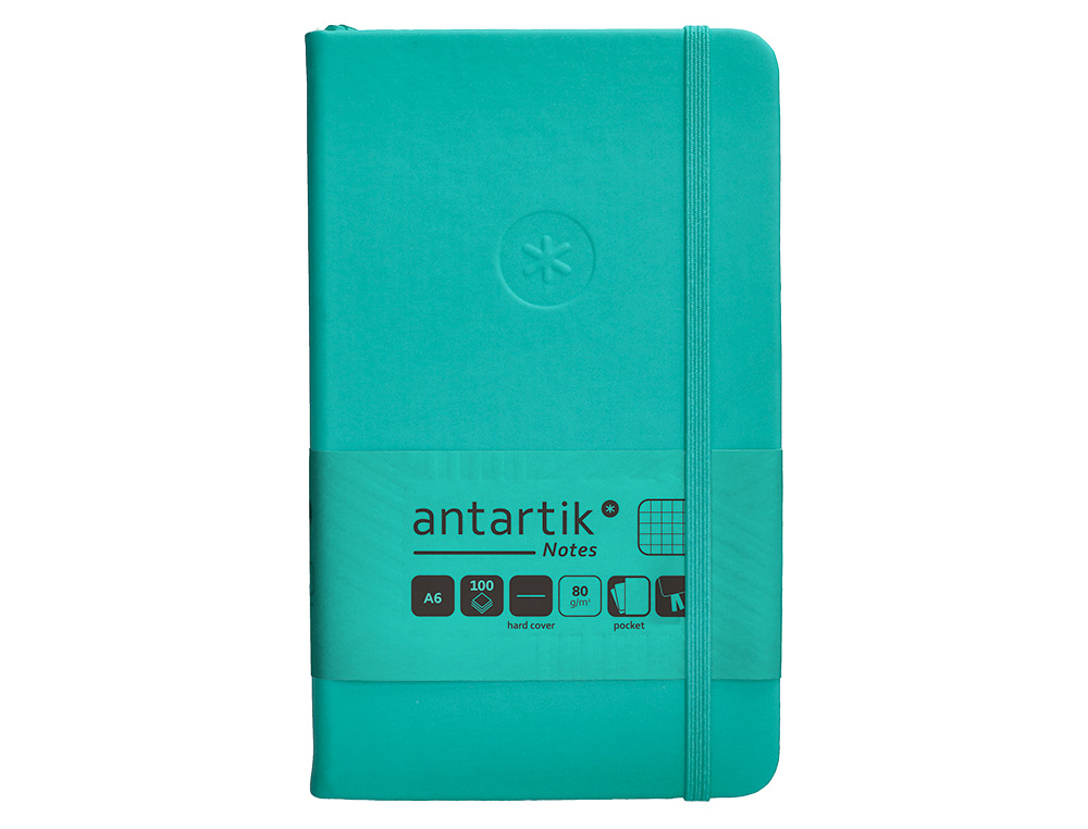 CADERNO COM ELASTICO ANTARTIK NOTES CAPA DURA A6 QUADRICULADO TURQUESA 100 FOLHAS 80 GR FSC