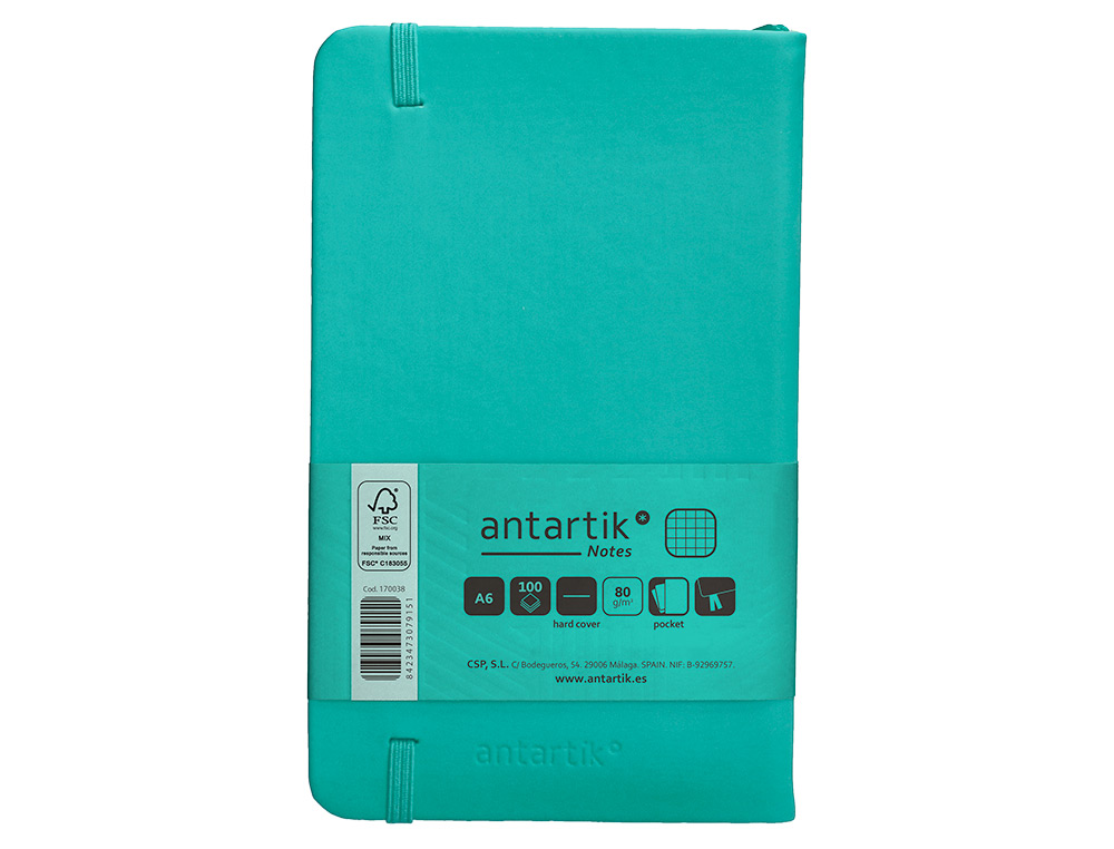 CADERNO COM ELASTICO ANTARTIK NOTES CAPA DURA A6 QUADRICULADO TURQUESA 100 FOLHAS 80 GR FSC