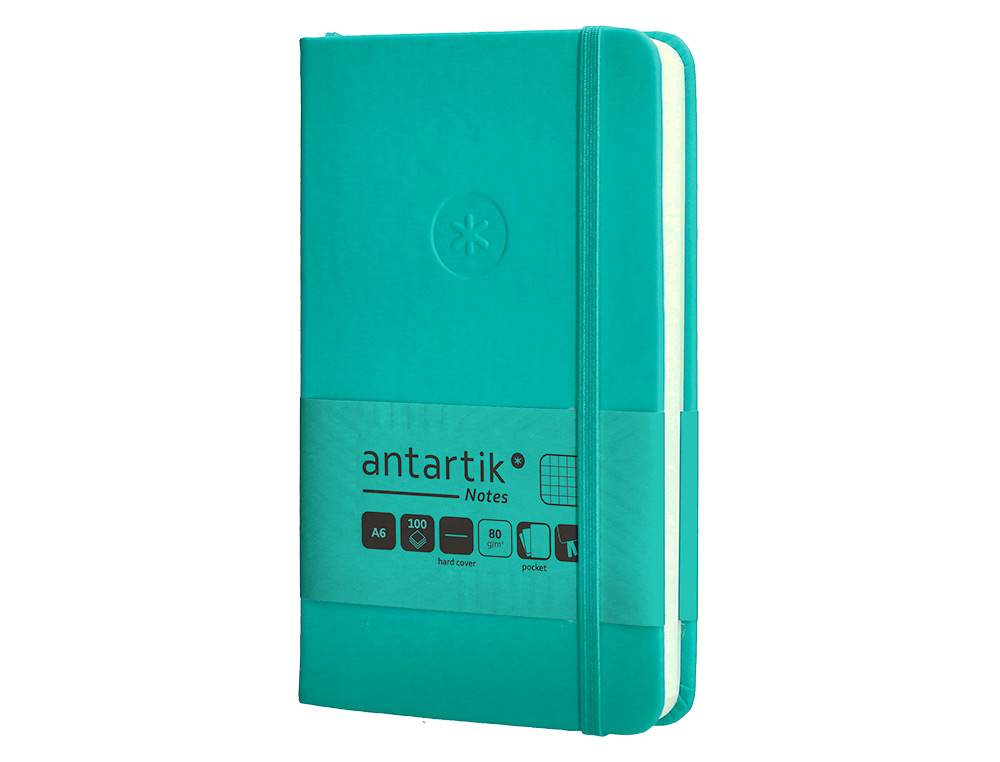 CADERNO COM ELASTICO ANTARTIK NOTES CAPA DURA A6 QUADRICULADO TURQUESA 100 FOLHAS 80 GR FSC