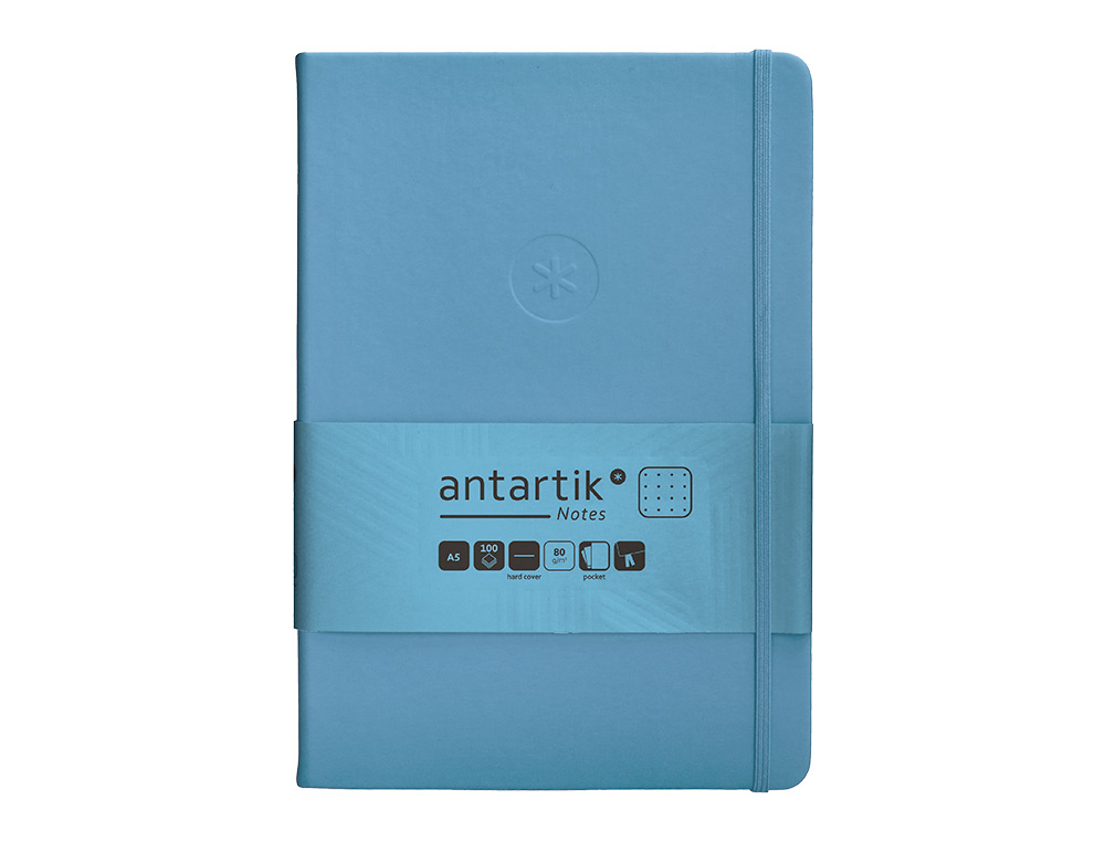CADERNO COM ELASTICO ANTARTIK NOTES CAPA DURA A5 PONTILHADO AZUL CLARO 100 FOLHAS 80 GR FSC