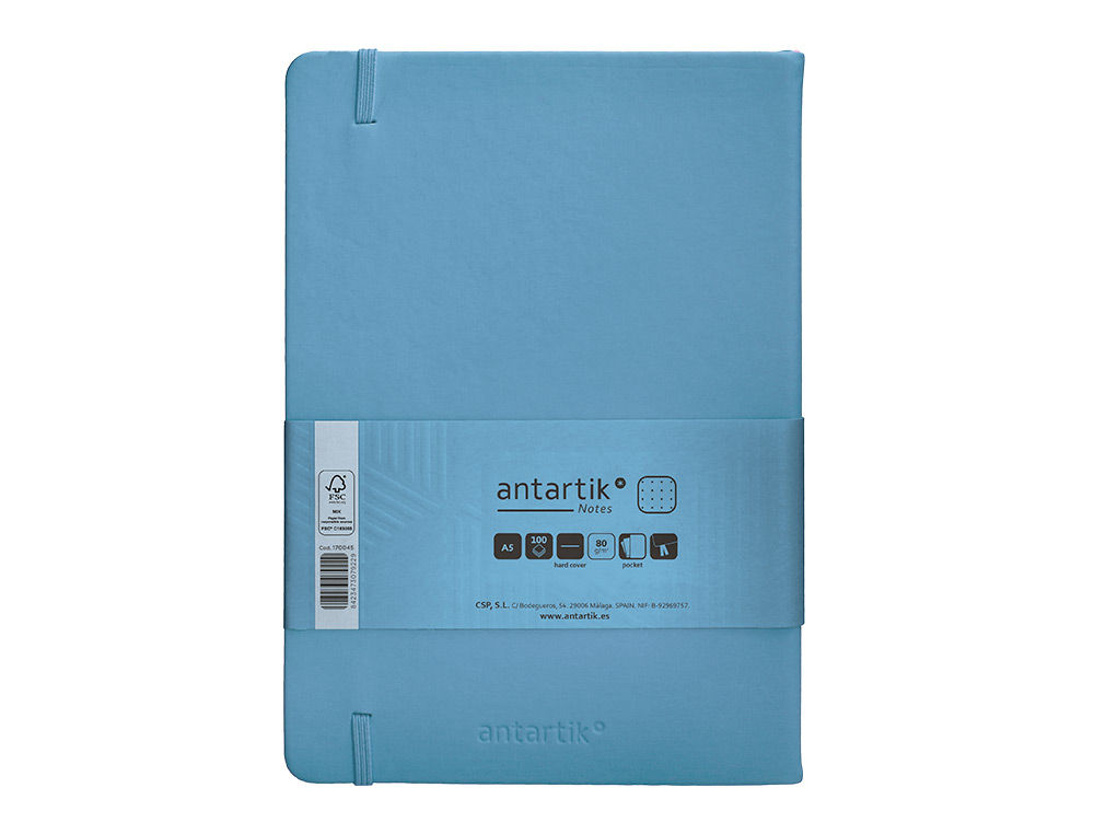 CADERNO COM ELASTICO ANTARTIK NOTES CAPA DURA A5 PONTILHADO AZUL CLARO 100 FOLHAS 80 GR FSC