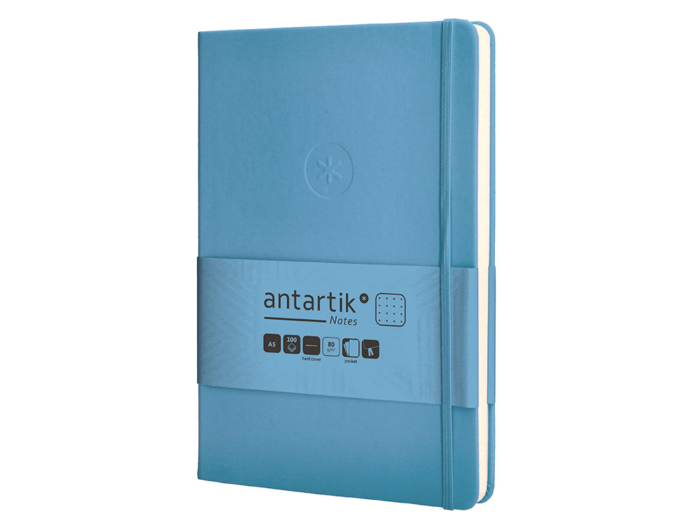 CADERNO COM ELASTICO ANTARTIK NOTES CAPA DURA A5 PONTILHADO AZUL CLARO 100 FOLHAS 80 GR FSC