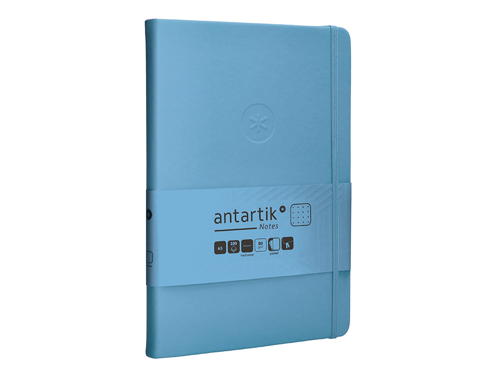 CADERNO COM ELASTICO ANTARTIK NOTES CAPA DURA A5 PONTILHADO AZUL CLARO 100 FOLHAS 80 GR FSC