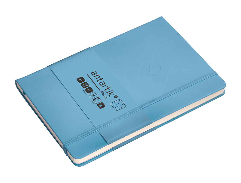 CADERNO COM ELASTICO ANTARTIK NOTES CAPA DURA A5 PONTILHADO AZUL CLARO 100 FOLHAS 80 GR FSC