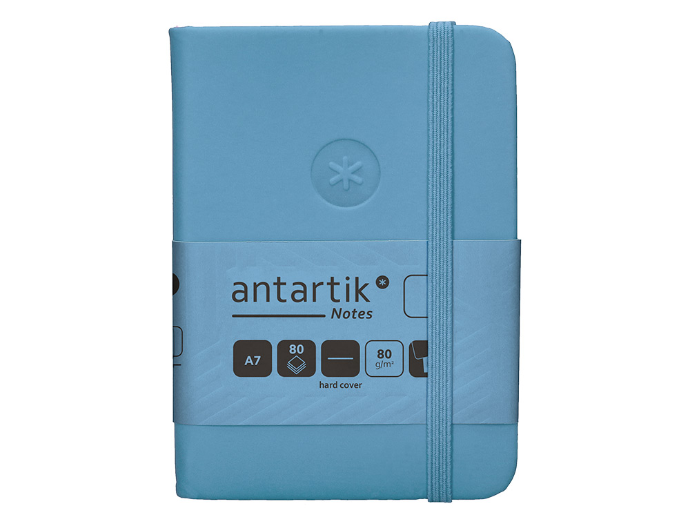 CADERNO COM ELASTICO ANTARTIK NOTES CAPA DURA A7 LISO AZUL CLARO 80 FOLHAS 80 GR FSC
