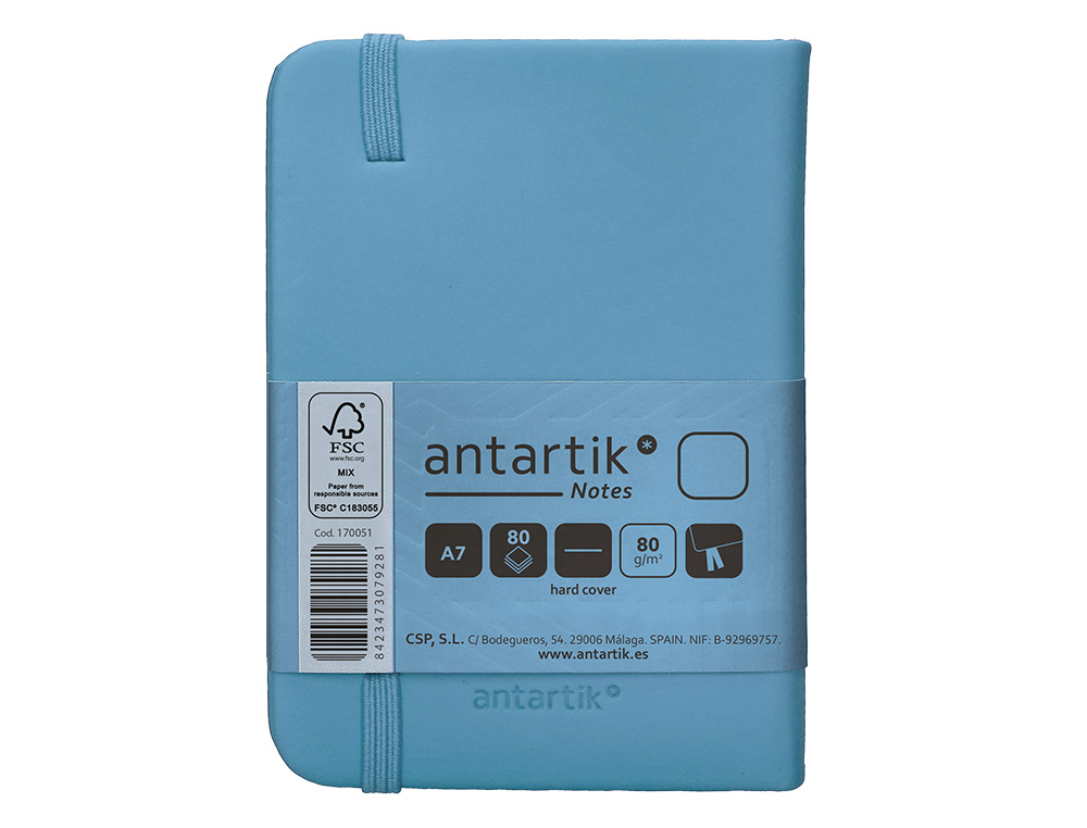 CADERNO COM ELASTICO ANTARTIK NOTES CAPA DURA A7 LISO AZUL CLARO 80 FOLHAS 80 GR FSC