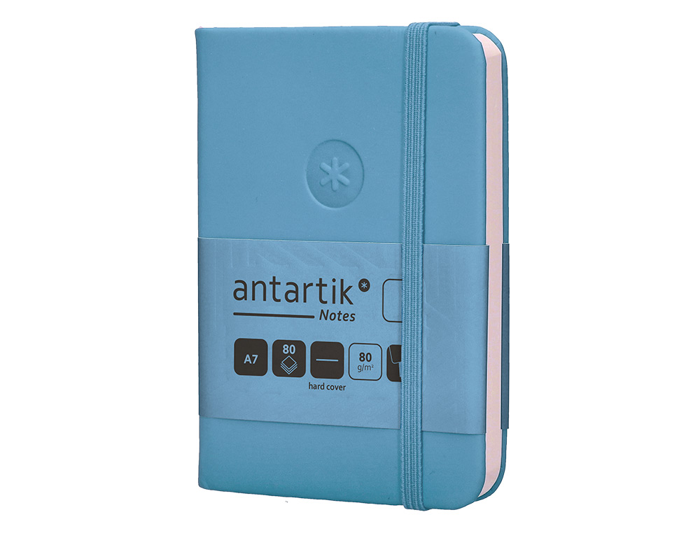 CADERNO COM ELASTICO ANTARTIK NOTES CAPA DURA A7 LISO AZUL CLARO 80 FOLHAS 80 GR FSC