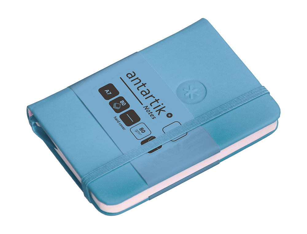 CADERNO COM ELASTICO ANTARTIK NOTES CAPA DURA A7 LISO AZUL CLARO 80 FOLHAS 80 GR FSC