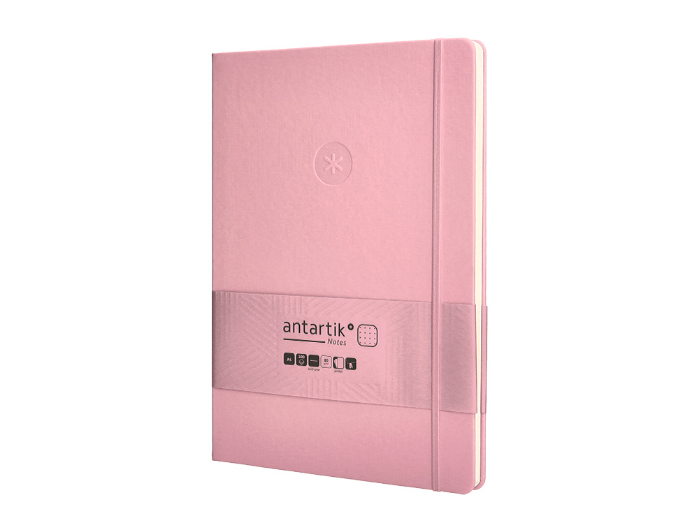 CADERNO COM ELASTICO ANTARTIK NOTES CAPA DURA A4 PONTILHADO ROSA PASTEL 100 FOLHAS 80 GR FSC