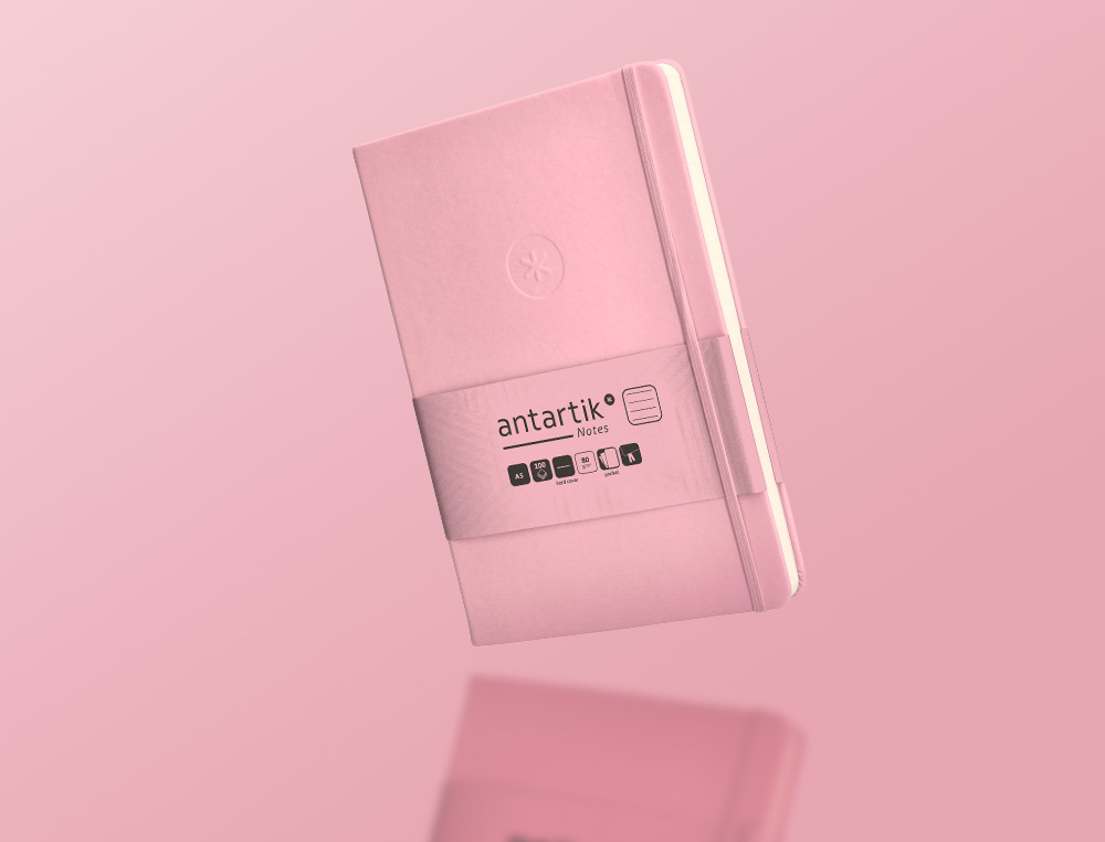 CADERNO COM ELASTICO ANTARTIK NOTES CAPA DURA A5 PAUTADO ROSA PASTEL 100 FOLHAS 80 GR FSC
