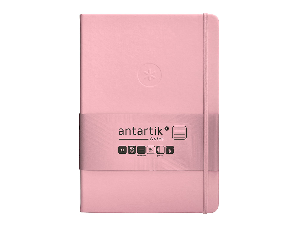 CADERNO COM ELASTICO ANTARTIK NOTES CAPA DURA A5 PAUTADO ROSA PASTEL 100 FOLHAS 80 GR FSC