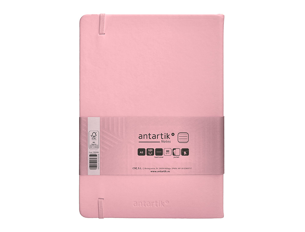 CADERNO COM ELASTICO ANTARTIK NOTES CAPA DURA A5 PAUTADO ROSA PASTEL 100 FOLHAS 80 GR FSC