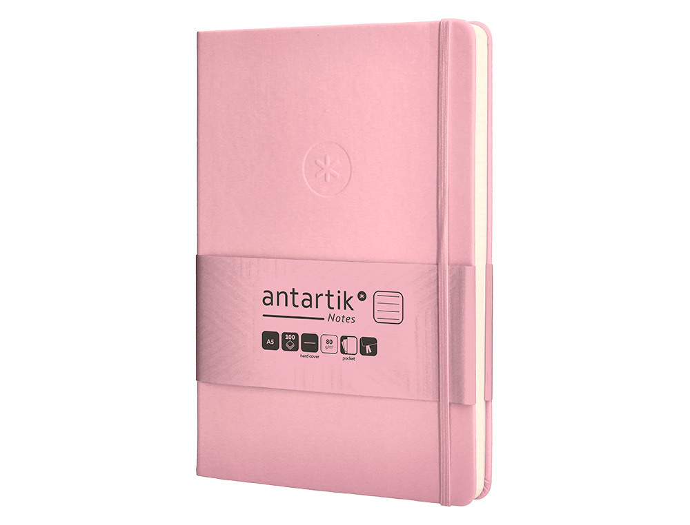 CADERNO COM ELASTICO ANTARTIK NOTES CAPA DURA A5 PAUTADO ROSA PASTEL 100 FOLHAS 80 GR FSC