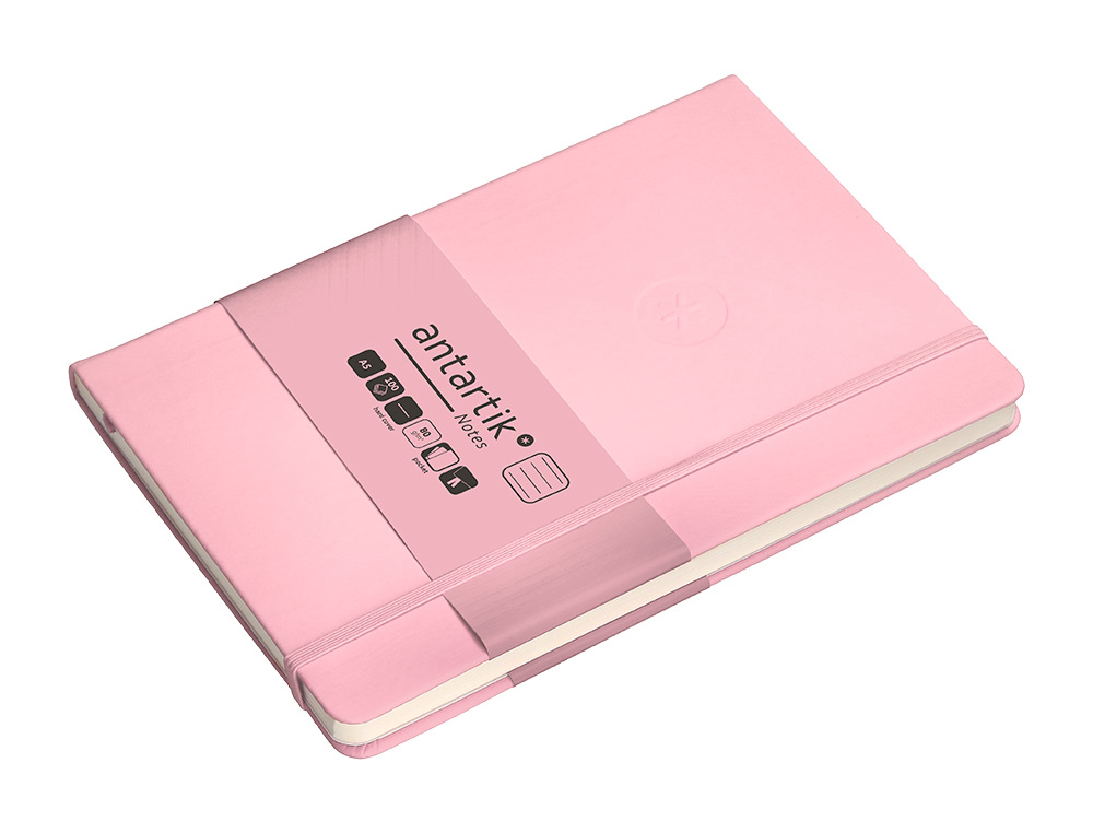 CADERNO COM ELASTICO ANTARTIK NOTES CAPA DURA A5 PAUTADO ROSA PASTEL 100 FOLHAS 80 GR FSC
