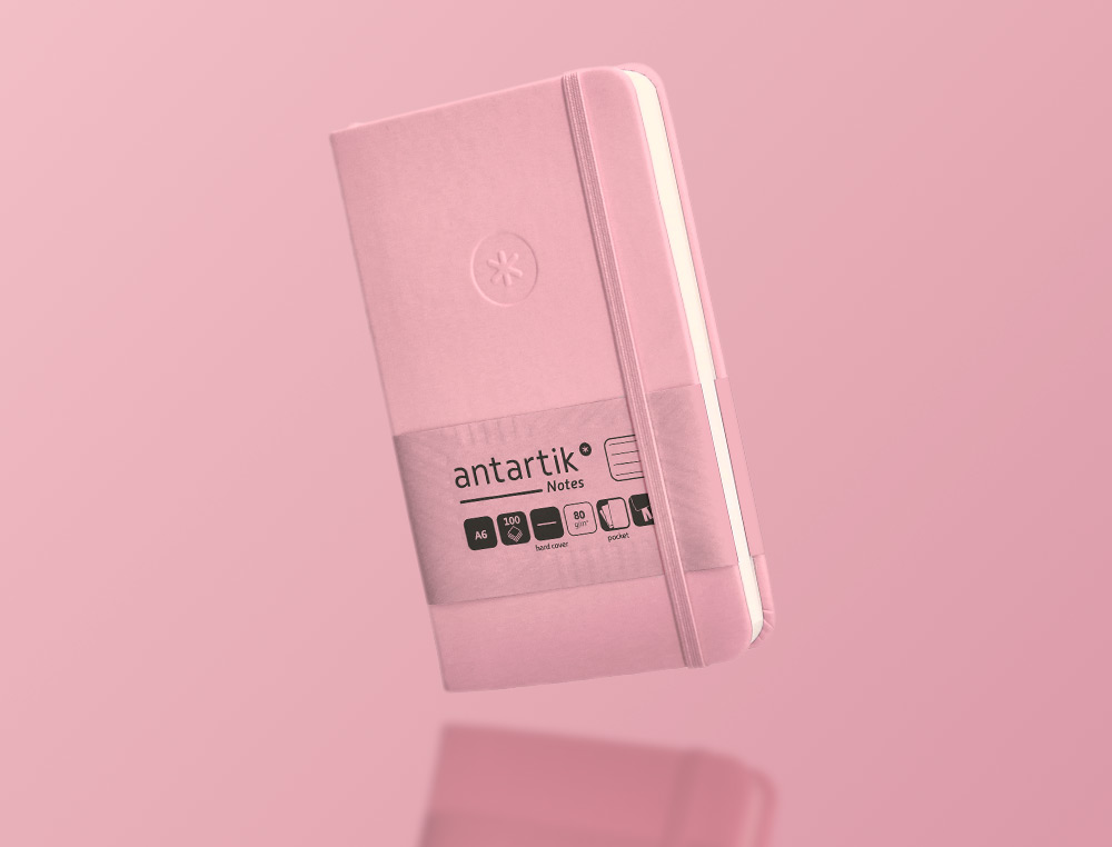 CADERNO COM ELASTICO ANTARTIK NOTES CAPA DURA A6 PAUTADO ROSA PASTEL 100 FOLHAS 80 GR FSC