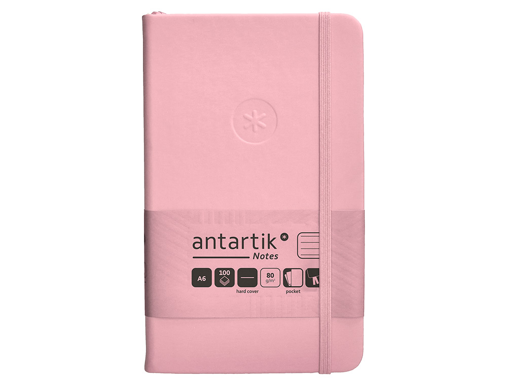 CADERNO COM ELASTICO ANTARTIK NOTES CAPA DURA A6 PAUTADO ROSA PASTEL 100 FOLHAS 80 GR FSC