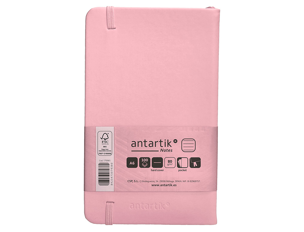 CADERNO COM ELASTICO ANTARTIK NOTES CAPA DURA A6 PAUTADO ROSA PASTEL 100 FOLHAS 80 GR FSC