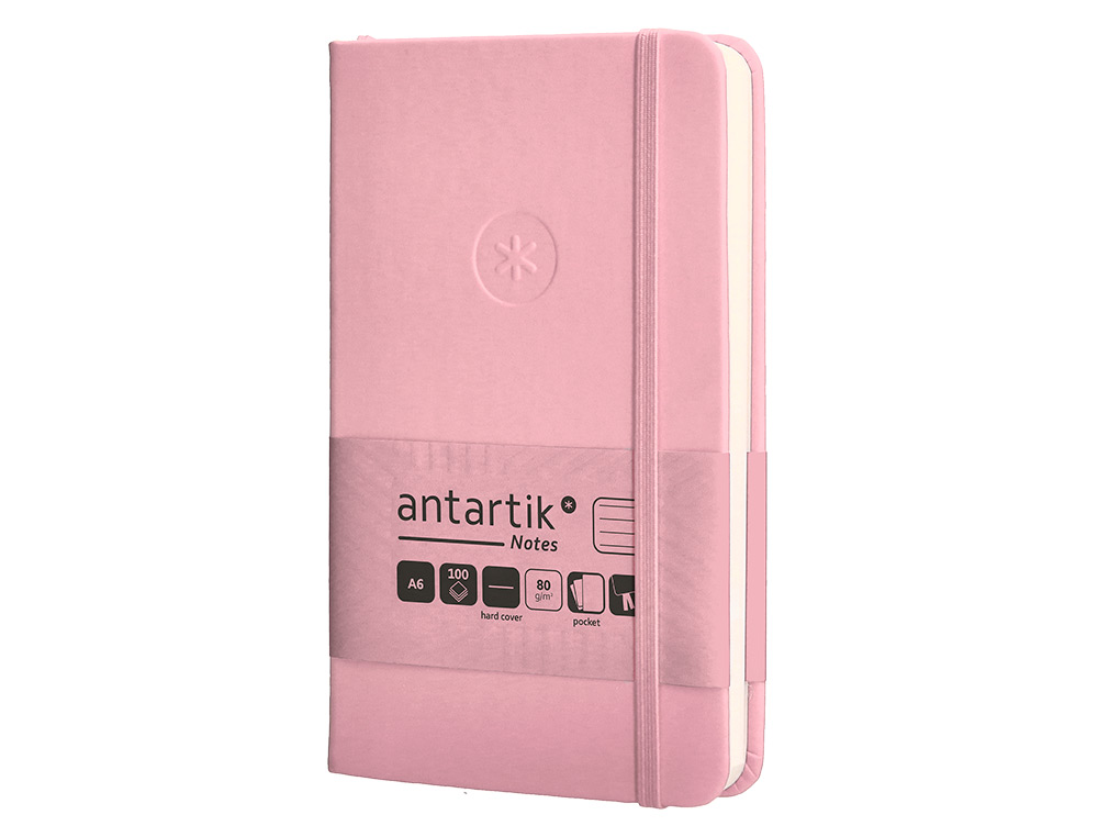 CADERNO COM ELASTICO ANTARTIK NOTES CAPA DURA A6 PAUTADO ROSA PASTEL 100 FOLHAS 80 GR FSC