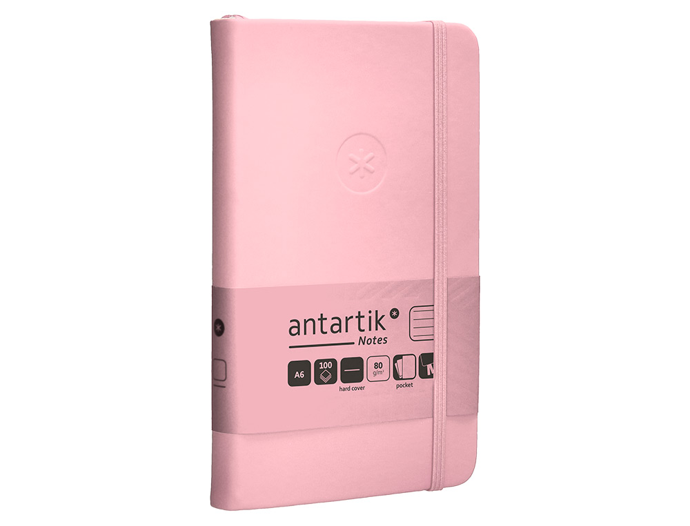 CADERNO COM ELASTICO ANTARTIK NOTES CAPA DURA A6 PAUTADO ROSA PASTEL 100 FOLHAS 80 GR FSC