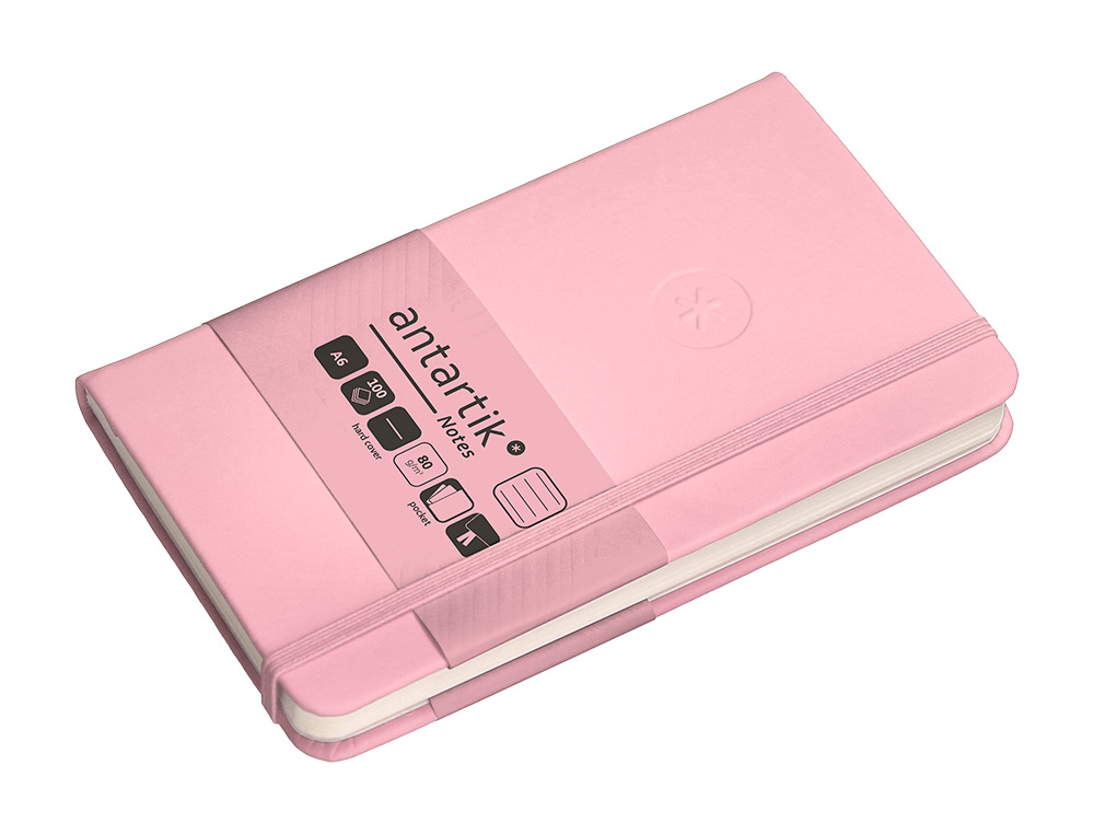 CADERNO COM ELASTICO ANTARTIK NOTES CAPA DURA A6 PAUTADO ROSA PASTEL 100 FOLHAS 80 GR FSC