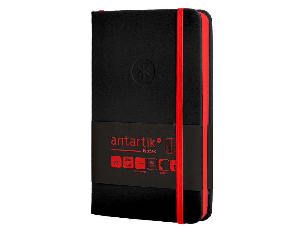 CADERNO COM ELASTICO ANTARTIK NOTES CAPA DURA A6 QUADRICULADO PRETO E VERMELHO 100 FOLHAS 80 GR FSC